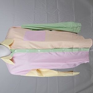 SHEIN Size M Stripe Colorblock Drop Shoulder Button Down Multicolor Blouse